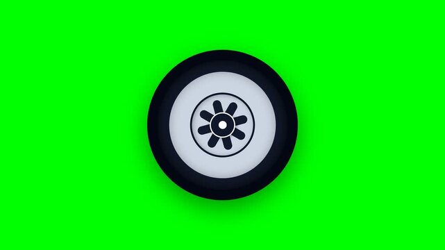 Animated car wheel icon on green screen background.