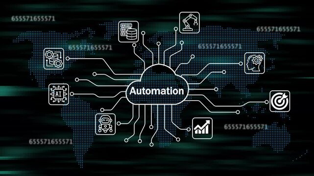 automation icons for software services on cloud system. Strategic business success. Business concept. Internet and networking technology. 4k animation video 