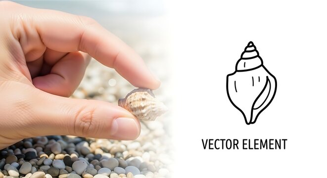 Hand with visible nail ridges picking up a small seashell