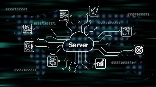 1111111 icons for software services on cloud system. Strategic business success. Business concept. Internet and networking technology. 4k animation video 