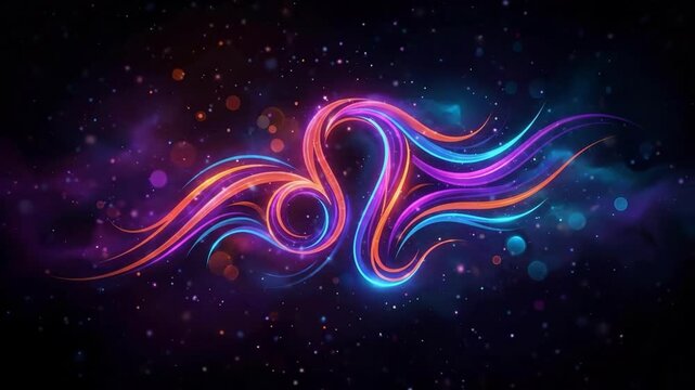 Leo zodiac sign symbol formed by glowing colorful light trails. Abstract fire and cosmic energy waves creating lion astrological constellation. Modern celestial art for horoscope design