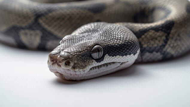 Closeup of a Python Snake Isolated on White with Detailed Scales