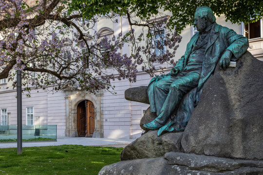 The Adalbert Stifter Monument is a historic statue in the Promenade Park outside the Landhaus, Linz, Upper Austria