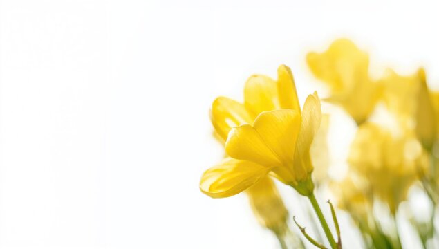 Yellow Flowers Blooming Against a Soft White Background
