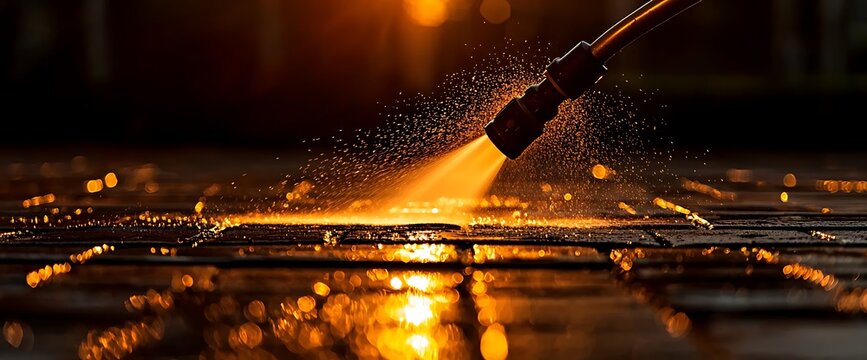 High-pressure water cleaning of paving slabs