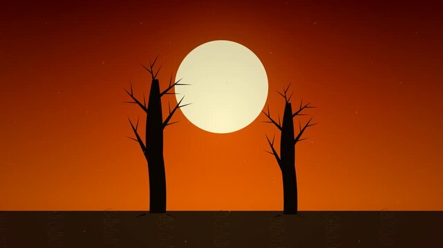 Dry Landscape with Dead Trees Under Scorching Sun, Climate Change and Drought Animation
