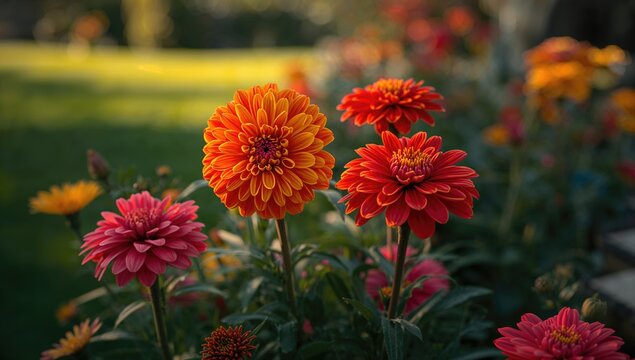 Vibrant Orange and Pink Flowers Blooming in a Sunlit Garden