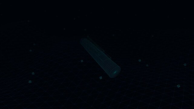Abstract Floating Cyan Particles: An abstract digital animation featuring small, faintly glowing cyan and blue particles floating sparsely against a solid dark black background, resembling distant sta