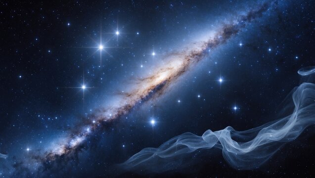 Galactic Spiral with Stars and Nebula Clouds in Deep Space