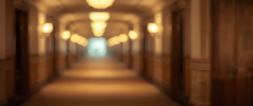 Blurred Hotel Corridor with Warm Lighting and Soft Focus