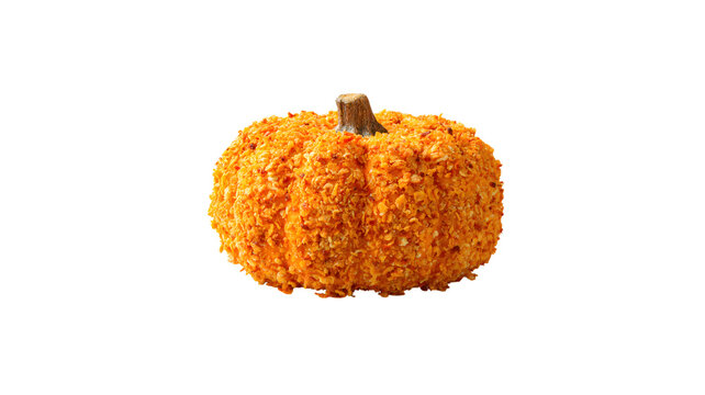 Pumpkin shaped cheese snack with pretzel curls
