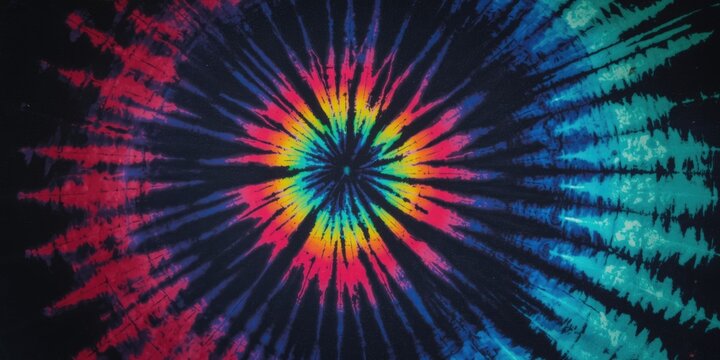 Colorful Tie-Dye Pattern with Radiating Swirls on Dark Background