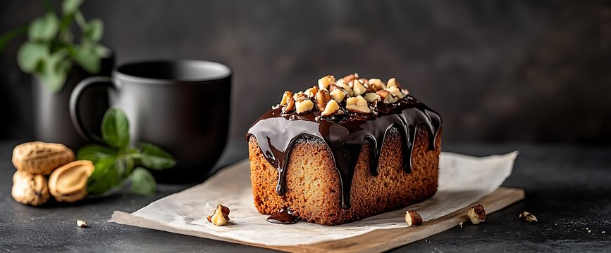 Chocolate nut cake with coffee