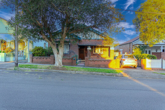 Suburban residential Brick house Terracotta Roof at Sunset in Sydney NSW Australia