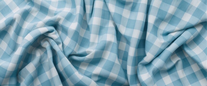 Blue and White Gingham Fabric Texture with Soft Draping Folds