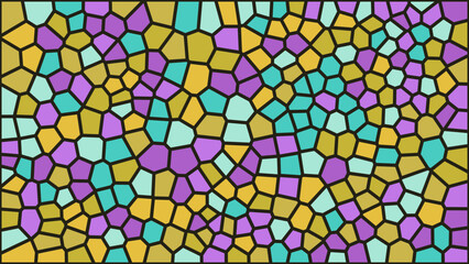 Stained glass mosaic background, colorful geometric tile pattern vector, abstract glass texture with purple and gold fragments for decorative art © mdHittu