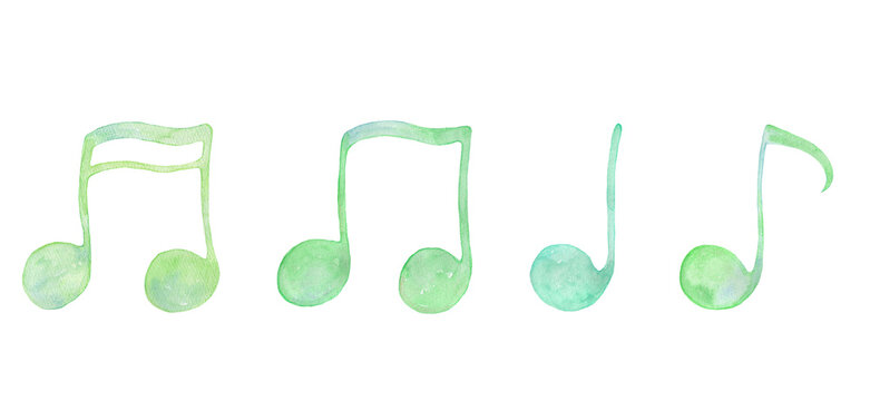 水彩で描いた緑色の音符イラスト
