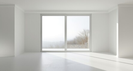 Fototapeta premium Minimalistic Interior Room with Large Windows and Soft Natural Light
