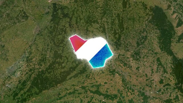 Luxembourg Map Highlight with Animated Flag Pin on World Satellite Map