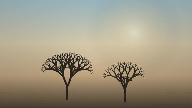 Climate Change Concept with Dead Trees in Dry Landscape 3D Animation