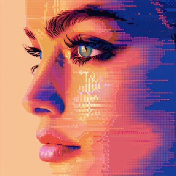Woman's face in pixel style. 