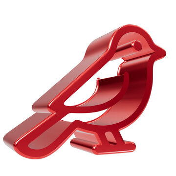 Red glossy 3 d bird with a liquid glass texture and smooth rounded edges shaped like a stylized robin silhouette isolated on a transparent background