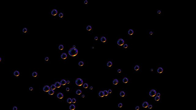 Flying Liquid Soap Foam Bubbles Explosion with Perfect Geometric Shapes, Random Floating Water Bubble Particles on Black Background and Transparent Alpha Channel, Slow Motion Motion Graphic Effect 4K