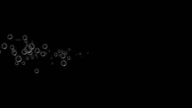 Tiny Air and Water Bubbles Floating to the Surface with Soft Glow, Soap Foam Bubble Spray Trail Isolated on Transparent Alpha Channel, black Screen Motion Graphics for Underwater Beauty Design 4K