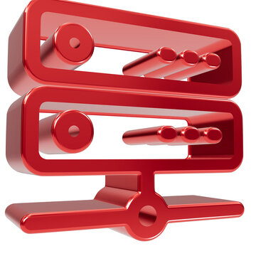 3 d red glossy server rack with rounded edges and cylindrical isolated on a transparent background