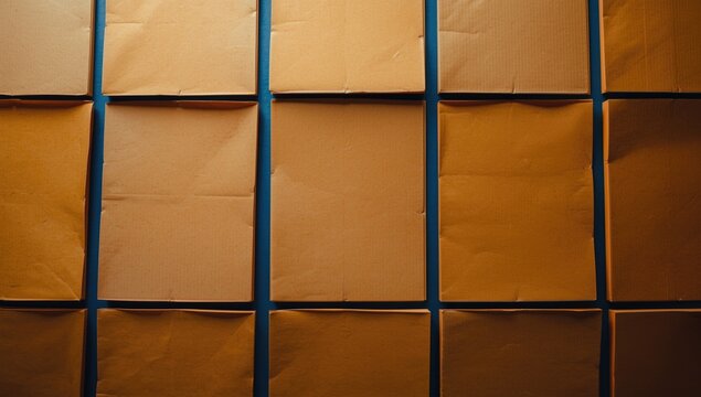 Brown Cardboard Boxes Stacked in a Grid Pattern on Blue Background