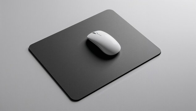 White Gaming Mouse on a Black Mouse Pad Isolated on Light Background