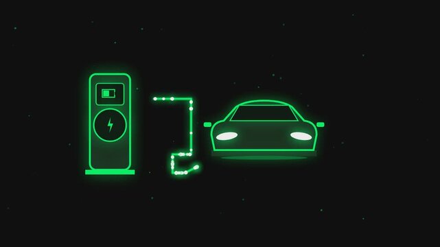 Electric car charging station animation showing energy flow for sustainable vehicle power supply video motion graphic