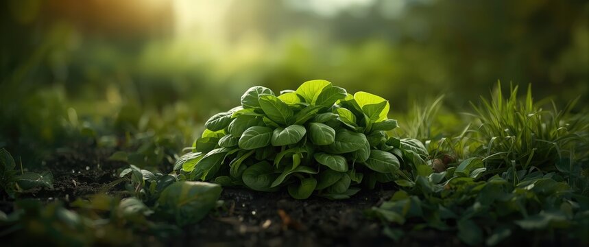 Vibrant Green Leafy Plant Growing in Sunlit Garden Setting