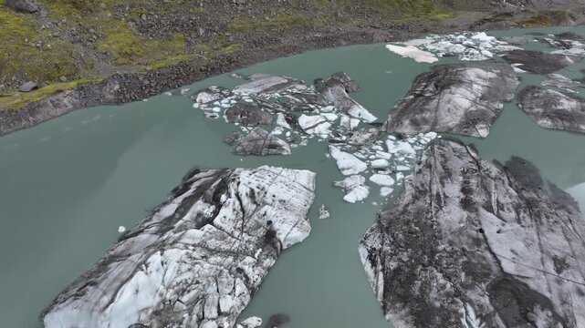 Aerial view of Austerdalsbreen glacier tongue, part of Jostedalsbreen in Norway
