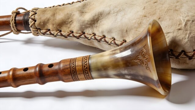 Traditional Bulgarian Rhodope Gaida Bagpipe Isolated on White Background