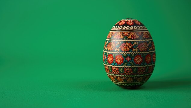 Decorative Easter Egg Displayed on Green Background