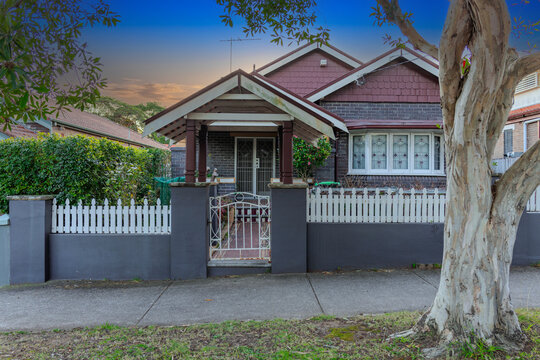 Suburban residential Brick house Terracotta Roof at Sunset in Sydney NSW Australia