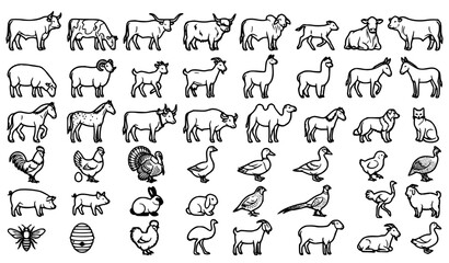 Obraz premium Premium Farm Animals Livestock and Poultry Outline Icons Mega Collection Vector Set