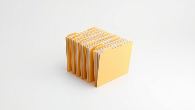 Stack of Yellow File Folders Isolated on White Background