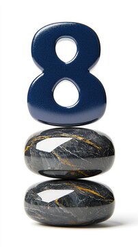 Blue number eight. Dark marble stone digit.