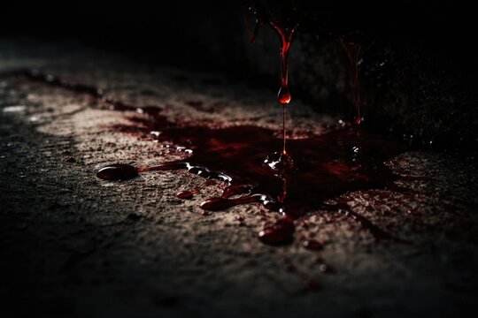 Blood Dripping on Concrete Surface in Dim Lighting