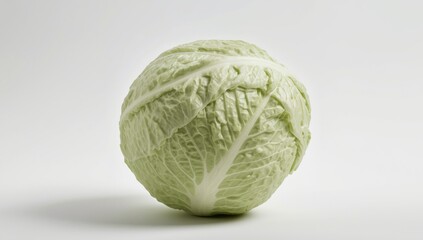Fototapeta premium Green Cabbage Isolated on White Background with Smooth Texture