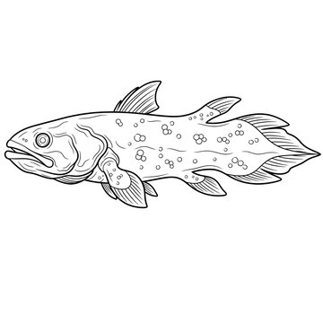 coelacanth ancient fish line art vector illustration