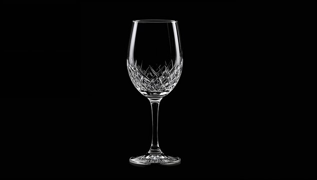 Crystal Wine Glass Isolated on Black with Elegant Cut Design