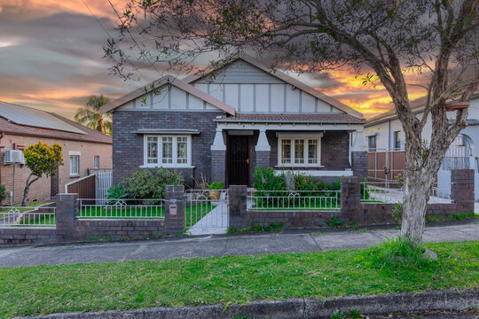 Suburban residential Brick house Terracotta Roof at Sunset in Sydney NSW Australia
