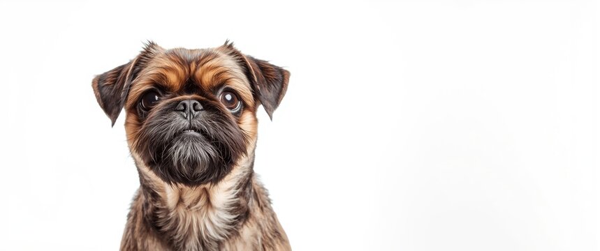 Brussels Griffon Dog Portrait Isolated on White Background