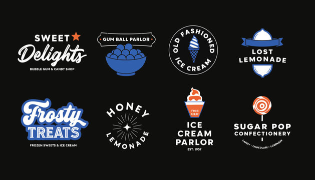 Retro Vintage Candy and Ice Cream Shop Logos Collection