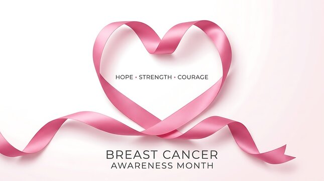 Pink ribbon heart symbolizing breast cancer awareness month campaign message