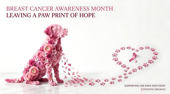 Pink Flower Dog Artwork Representing Breast Cancer Awareness Month Support