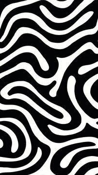Black and white abstract swirl pattern with wavy line texture, psychedelic optical background for modern design